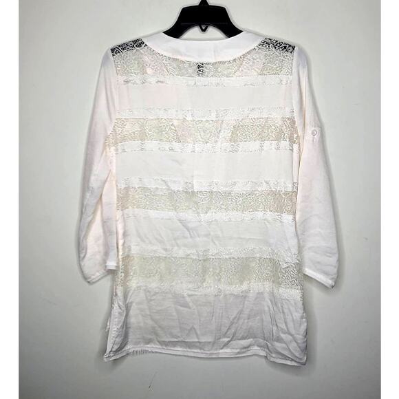 BCBG Maxazria ivory lace striped long sleeve tunic shirt - xs - Picture 3 of 5